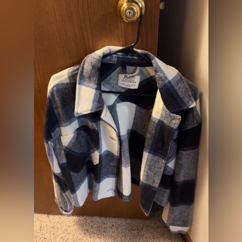 Navy blue and white thick shacket
